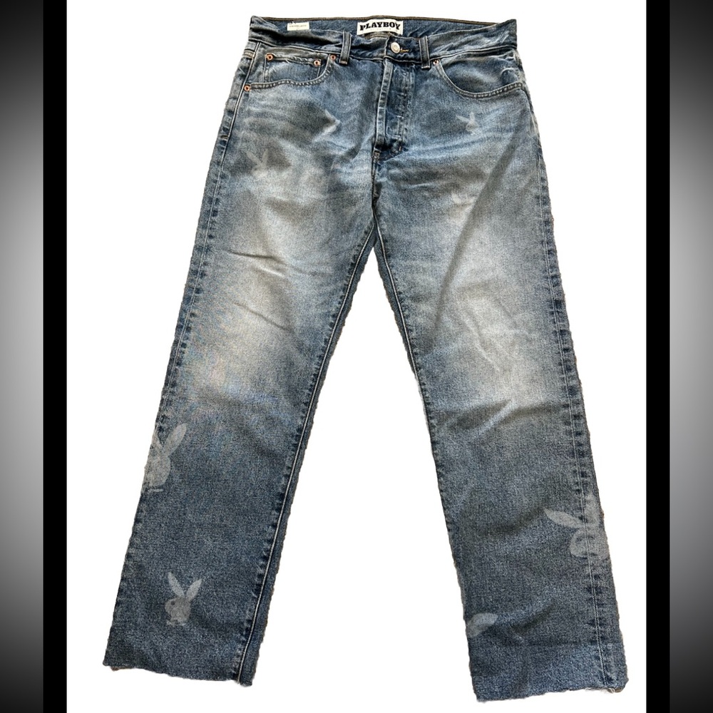 Playboy Vintage Loose Button Fly Jeans All Over Bunny Print  Sz 32